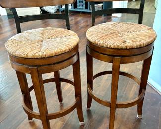 Pair wood/cane bar stools