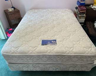 This is the Serta Perfect Sleeper (the label is in a different picture).  This full-sized mattress set and frame could be yours.