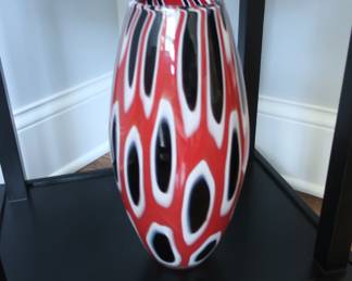 Red,white . glass vase