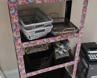 shelf on wheels, kitchen items