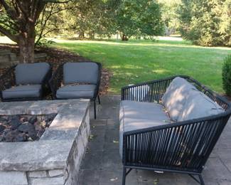 * Project 62 set has 2 chairs, 2 loveseats and two white stands. The chairs are 29 x 33 and the loveseats are 53 x 33.