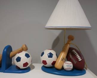 bookends and lamp with sports theme