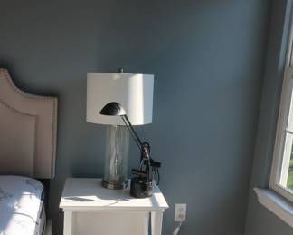 matching night stand and glass lamp, one desk lamp
