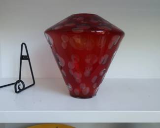 signed red glass vase