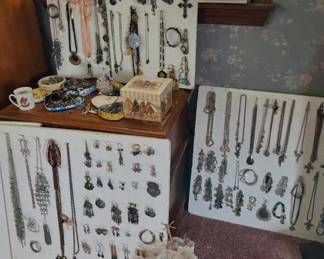 Necklaces, earrings, bracelets, watches