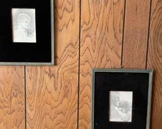 Framed vintage baby and mom pencil sketches. A unique addition to any baby nursery or small child's room.