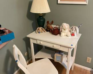 Child or adult size display & storage table with lamp; chair included. Looks smaller in picture than actual size.