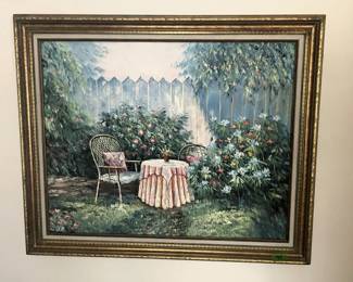 Large 24X36 wall painting with decorative gold frame. By R. Weaver. Purchased in Frankenmuth, MI art gallery in the mid-90's. 