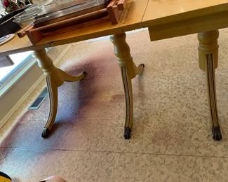 Close up of kitchen table's footing, made in the Duncan Phyfe style circa 1940.