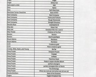 List of available vinyl, items sold have strikethrough. 