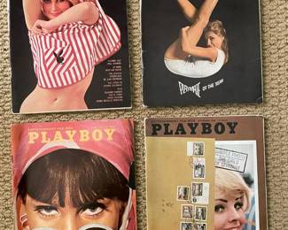 Many vintage Playboys 1960-1965, including a few VIP Playboy Club Magazines, many with centerfold and in good condition.