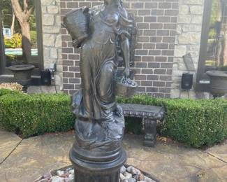 Large selection of outdoor statuary including, Cast Stone, "Lady with Baskets" Statuary