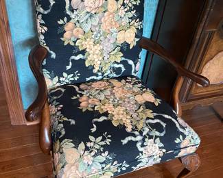 Pair of arm chairs with fruit/flower upholstery