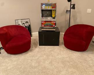 Pair of Red Swivel Retro Chairs