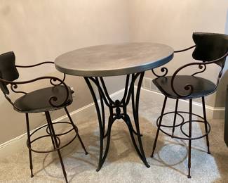 ARHAUS Pub Set - Nickle Table Top & 2 Leather Rope Stitched Chairs