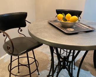 ARHAUS Pub Set - Nickle Table Top & 2 Leather Rope Stitched Chairs