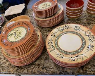 Large Quantity of Sakura Evolution Melamine' "Les Olives de Provence" Plates & Bowls