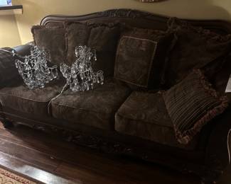 couch   chandeliers