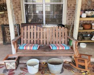 wooden porch swing