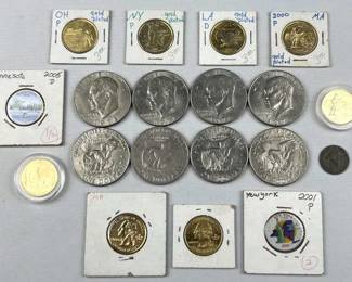 (8) BU Ike Dollar +Colorized & Gold Plated 25c