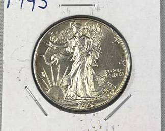 1945 Walking Liberty Silver Half, High AU to Unc