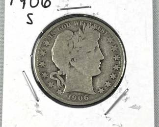 1906-S Barber Silver Half Dollar, US 50c