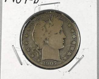 1907-D Barber Silver Half Dollar, US 50c