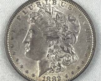 1882 Morgan Silver Dollar, AU Nice Details