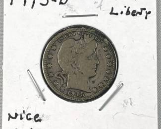 1915-D Barber Silver Quarter, Full Liberty