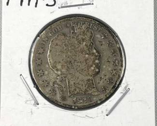 1911-S Barber Silver Half Dollar, US 50c