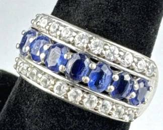 925 Silver Blue Sapphire & White Topaz Ring