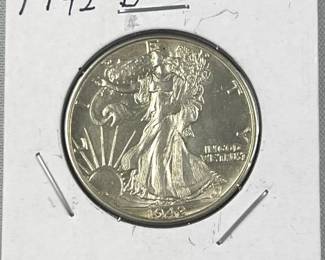1942-D Walking Liberty Silver Half, AU to BU