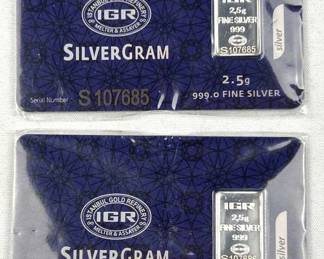 (2) 2.5g Silver Bars .999 (5g Total) Carded