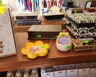 an interesting variety of items in the garage, from decor to medical supply items