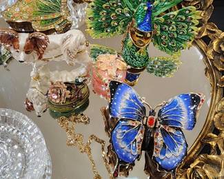 Gorgeous enamel trinket boxes with matching necklaces inside