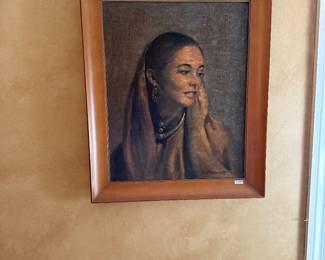 mid century painting of pretty lady