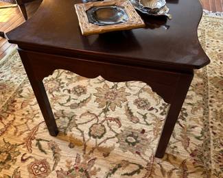Mahogany table, wool rug
