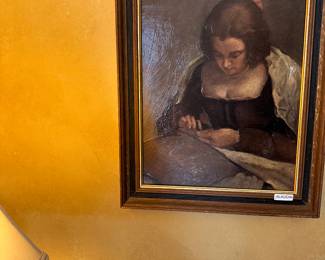 Small 8x10 mid century lady on board framed art