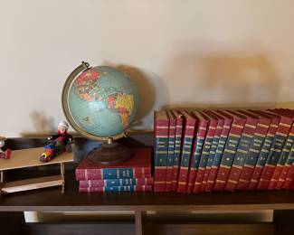 Vintage encyclopedia set and vintage globe