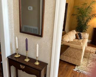 Mahogany table with matching mirror very narrow perfect for a small space