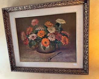 Mid century floral art on board