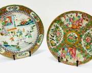 2 Antique Early 19thC Chinese Rose Medallion Porcelain Plates