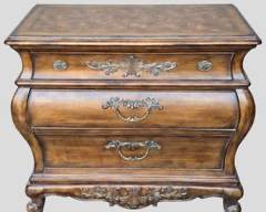 20th C Inlaid Bombe Bombay cabinet Chest 5300-96 (2701) ith 3 Drawers and Hand Carved Detail one of two see lot 1276