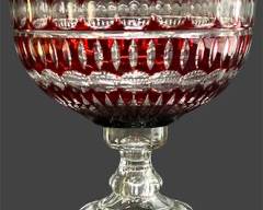 Vintage Magda Nemeth Signed Red Cut To Clear Pedestal Bowl