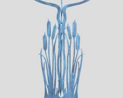 Unique Iron Cattail Side Table with Glass Top Featuring Spiral Motif