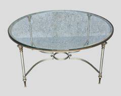 Modern Stainless and glass top Hollywood Regency Style Glass Coffee Table