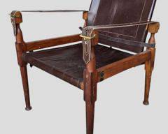 Hayat Safari Roorkee Mid Century Modern MCM Leather and Wood Sling Chair with Brass Hardware