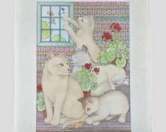 Caroline Ebborn 5 cats and a mouse framed lithograph Print Matted