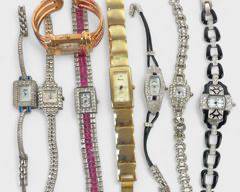 Collection Of Suzanne Somers, Croton, Vienna, Gruen Rhinestone, Gold Tone Enameled Quartz Wristwatches