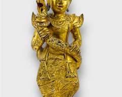 Gold Hand Carved Vintage 1950s Solid Wood Burmese Nat Statue Gild wood